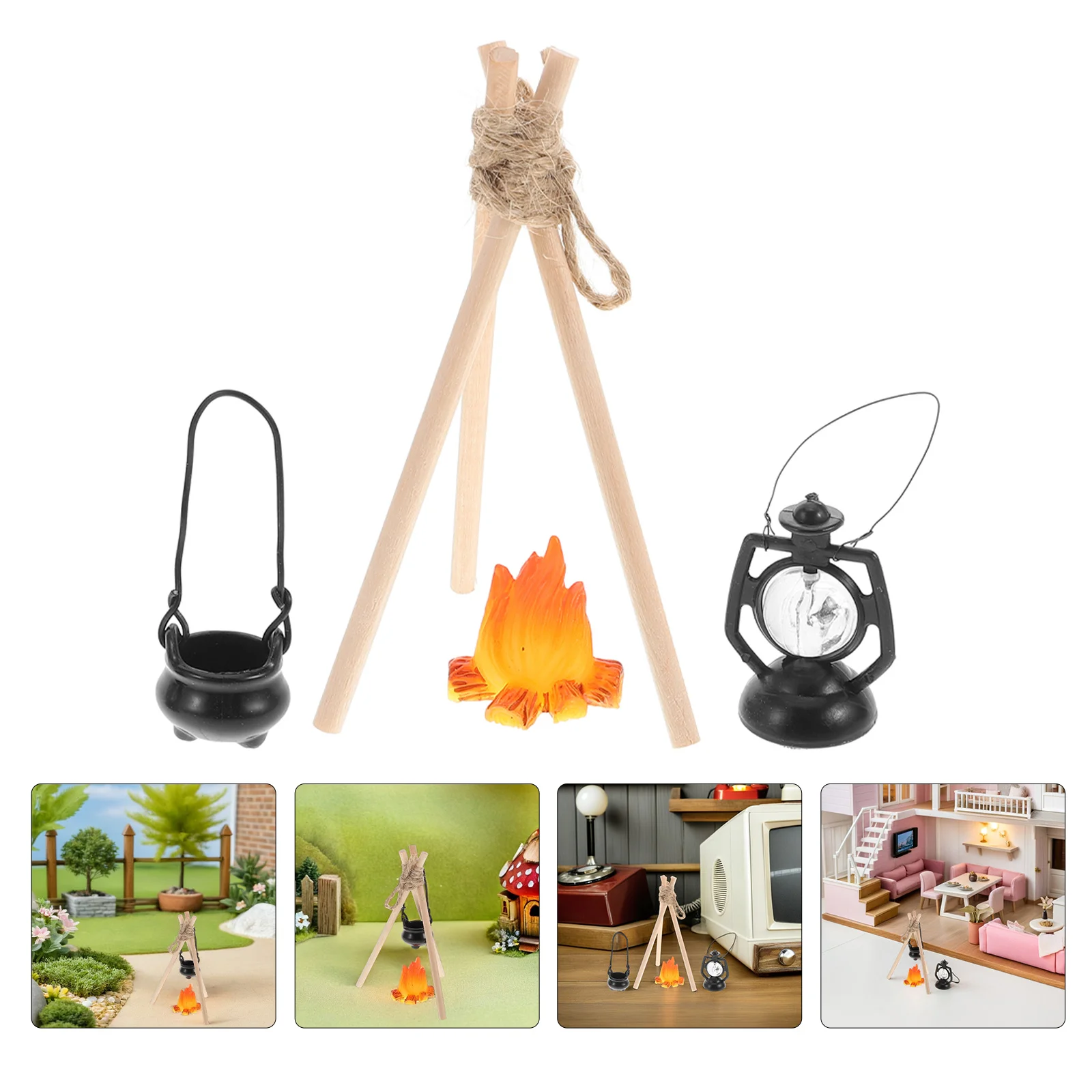 

2 set Mini Snow Scene Diorama Realistic Artificial Campfire Ornament For Dollhouse Decoration Indoor Outdoor Tabletop Fire Pit