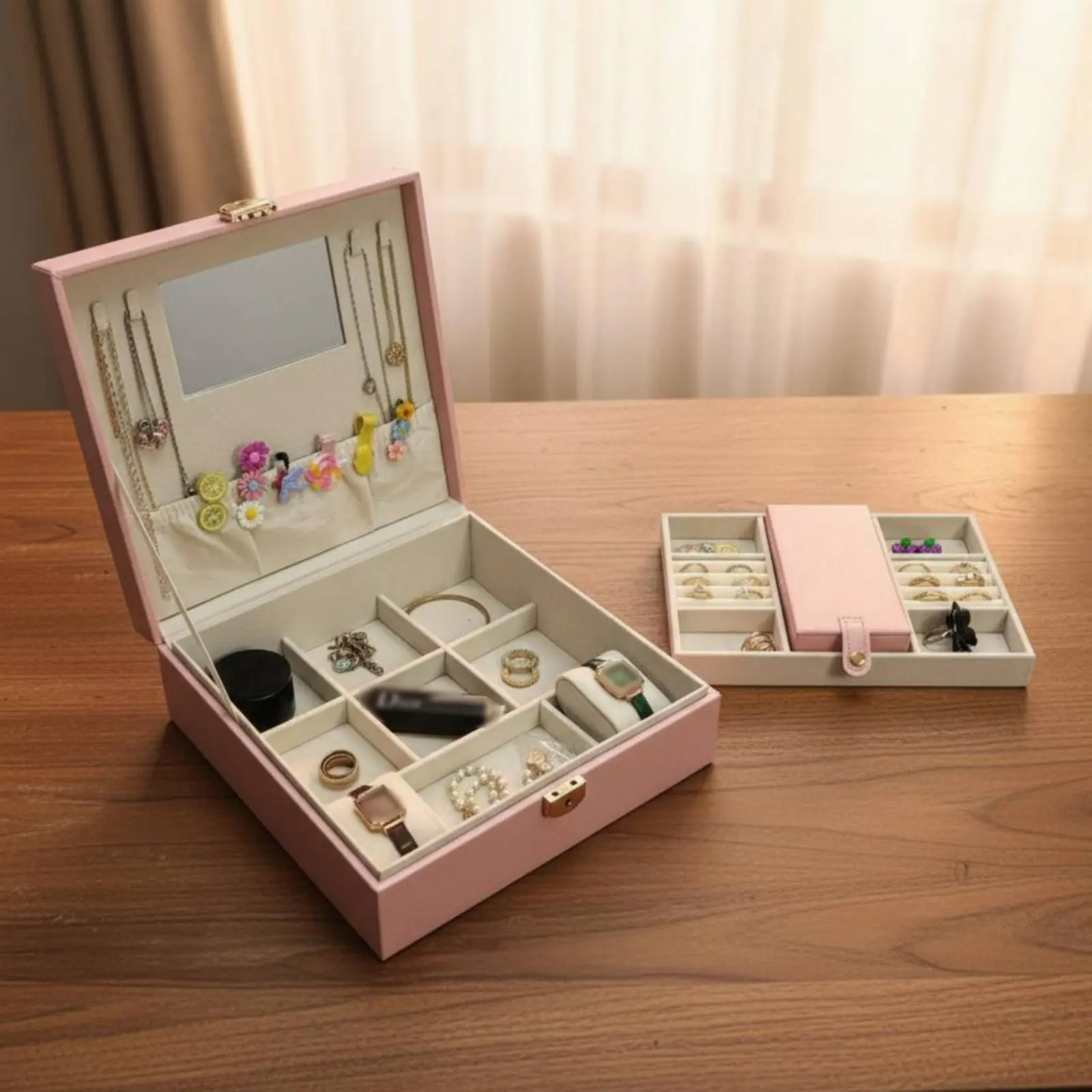 

Multi-Tier Jewelry Box Large Capacity Multi-Compartment Jewelry Holder Watch and Band Storage Case Elegant Design for Travel