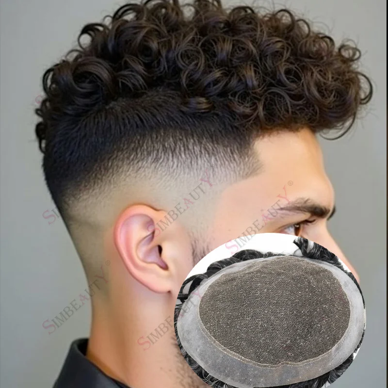 

Дышащий австралийский парик 18 мм, афро вьющийся, холодный коричневый # 6, мужской парик с кружевом и полиуретановой основой, капиллярный протез, естественная линия волос