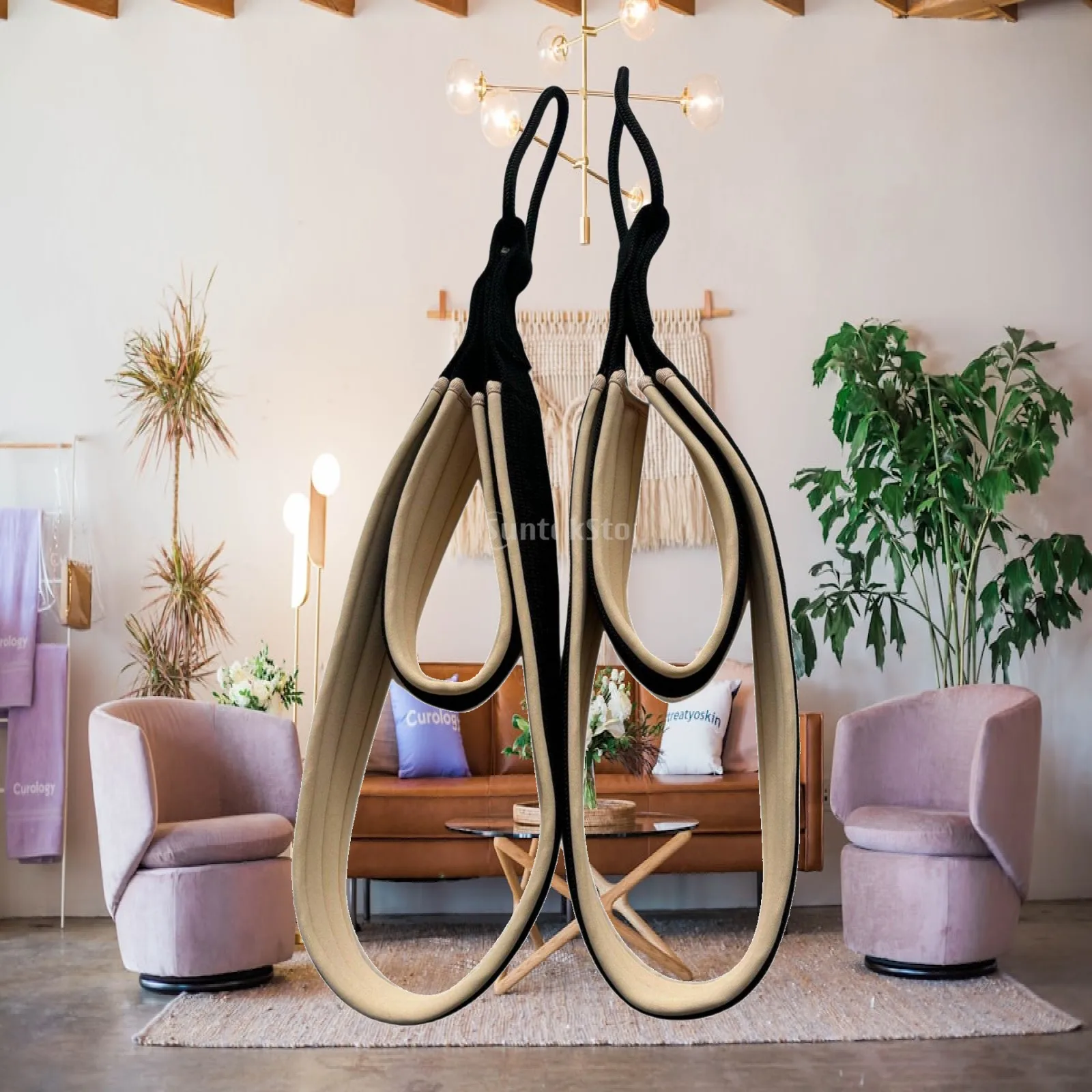 Pilates Overhead Handle Non-Slip Grip Pilates Strap Construction Reformer Foot Straps for Home Gym, Physical Facility