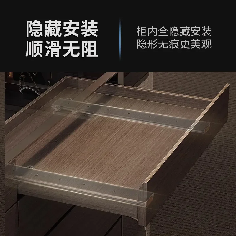Hidden Jewelry Display Cabinet Buffer Bottom Mounted Track Invisible Damping Telescopic Slide Rail for Furniture Drawer
