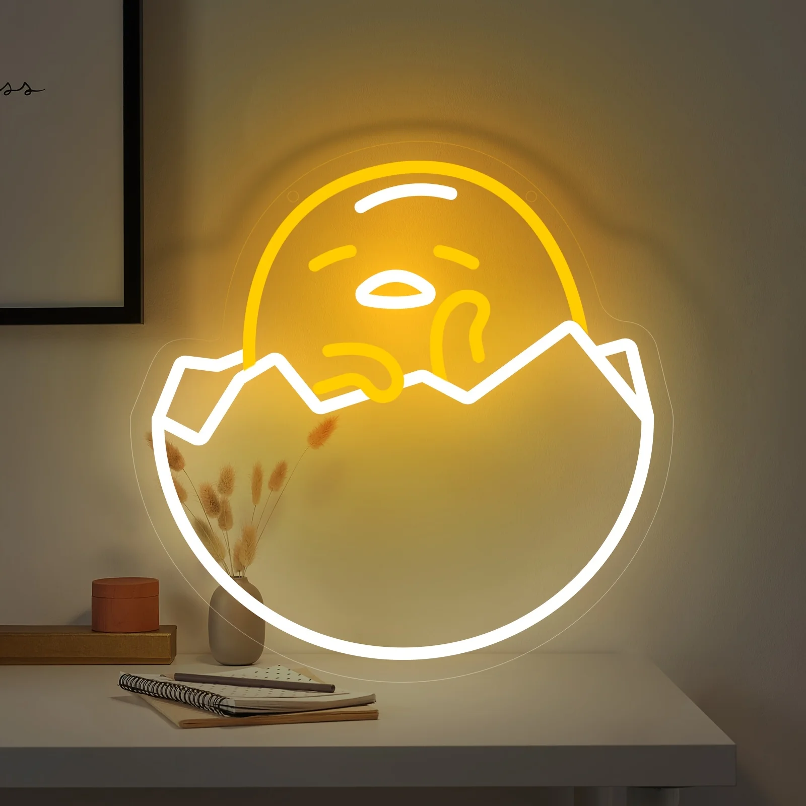 

Gudetama Neon Light Sign Dimmable Adorable Sanrio Egg Character Hatching Cute Desk Lamp for Bedroom Decor Relaxing Night Light