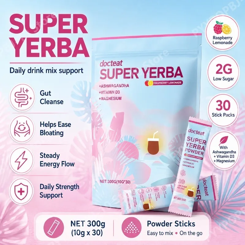 

Ma Dai Tea Powder with Ashwagandha Vitamin D3 Magnesium Raspberry Lemonade 30 Sticks
