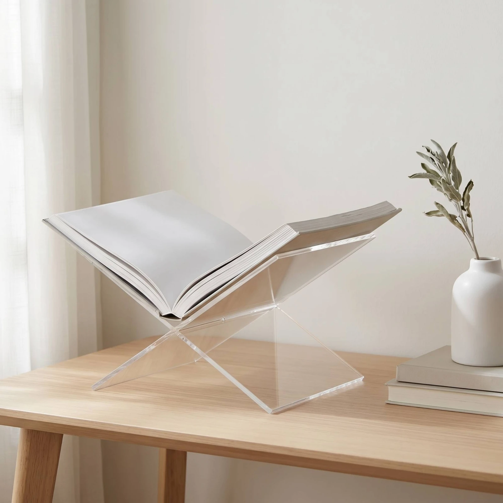 X-Shaped Display Stand Interlocking Acrylic Book Stand Tabletop Book Display Freestanding Magazine Rack Clear for Readers