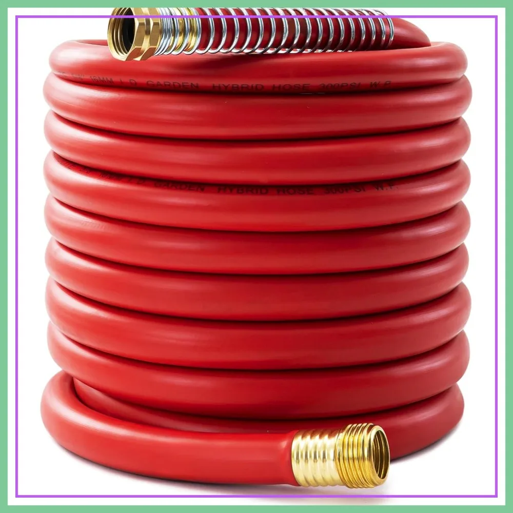 

5/8" Garden Hose 50ft, Heavy Duty Flexible, -40°F to 190°F, 300psi Working, 1000psi Burst, 3/4" Brass Fittings with Spring Protector for Outdoor Yard Farm