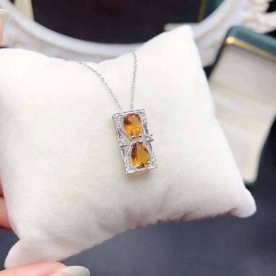 925 Silver Sandglass Pendant 5mm*7mm Total 1.2ct Natural Citrine Necklace Pendant Keep Shining 18K Gold Plated Citrine Jewelry