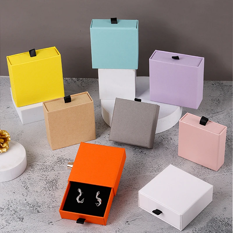 10Pcs/lot High Quality Solid Color Kraft Paper Earring Bracelet Gift Box New Year Xmas Ring Bangle Party Package Box
