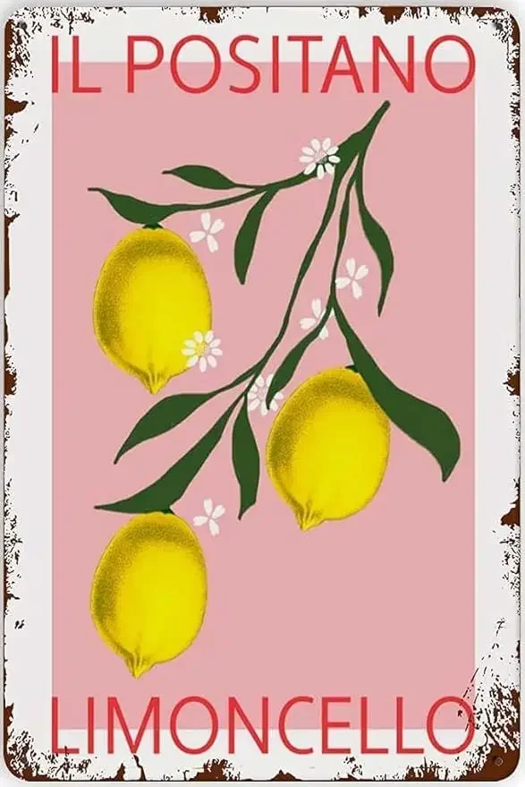 Lemon Il Positano Limoncello Metal Tin Sign Vintage Wall Decor - Home Shop Cafe Wall Decor Tin Sign Metal Sign Vintage Poster