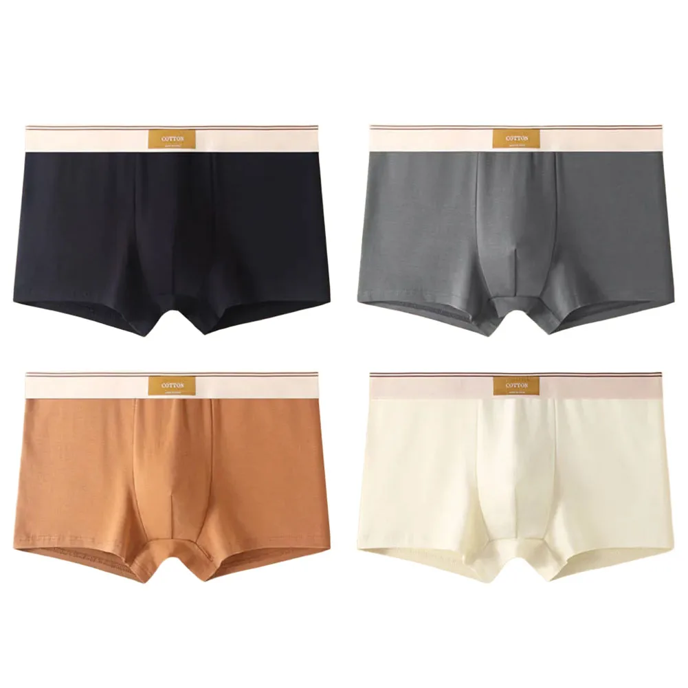 4Pcs Men Cotton Underpants Soft Solid Underwear Stretch Seamless Soft Boxers Lounge Panties Breathable Lingerie Sleepwear Trunks