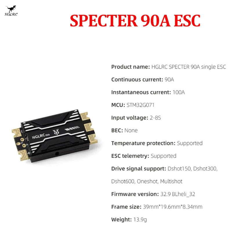 HGLRC SPECTER 90A ESC Dual MOS Support BL32 ESC Telemetry 2-8S for Movie-level X8, X4, and XCLASS RC FPV Drone