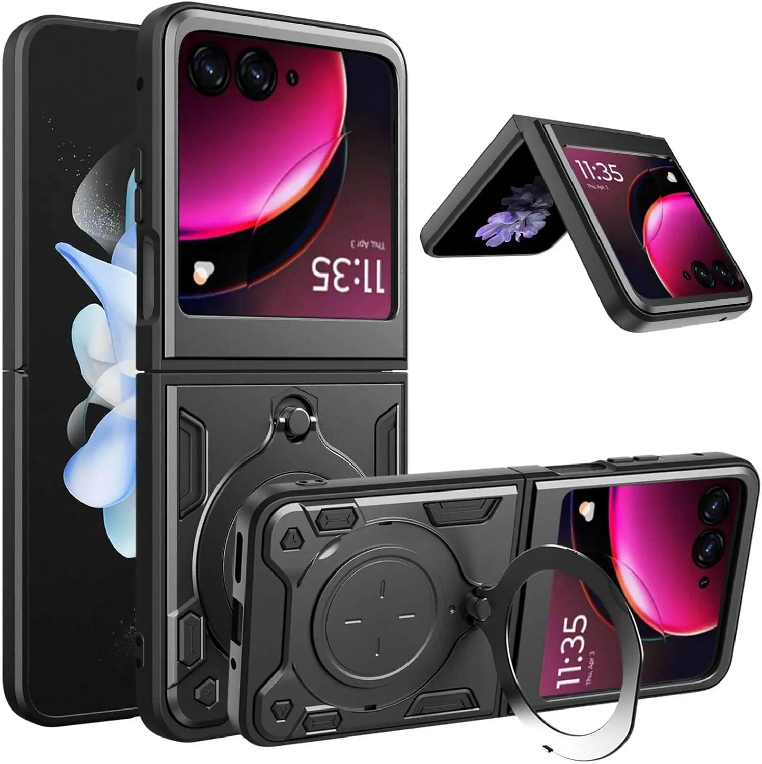 

Slim Metal Stand Ring Holder Case for 6.9" Flip Phone, Shockproof Protection with Magnetic Mount