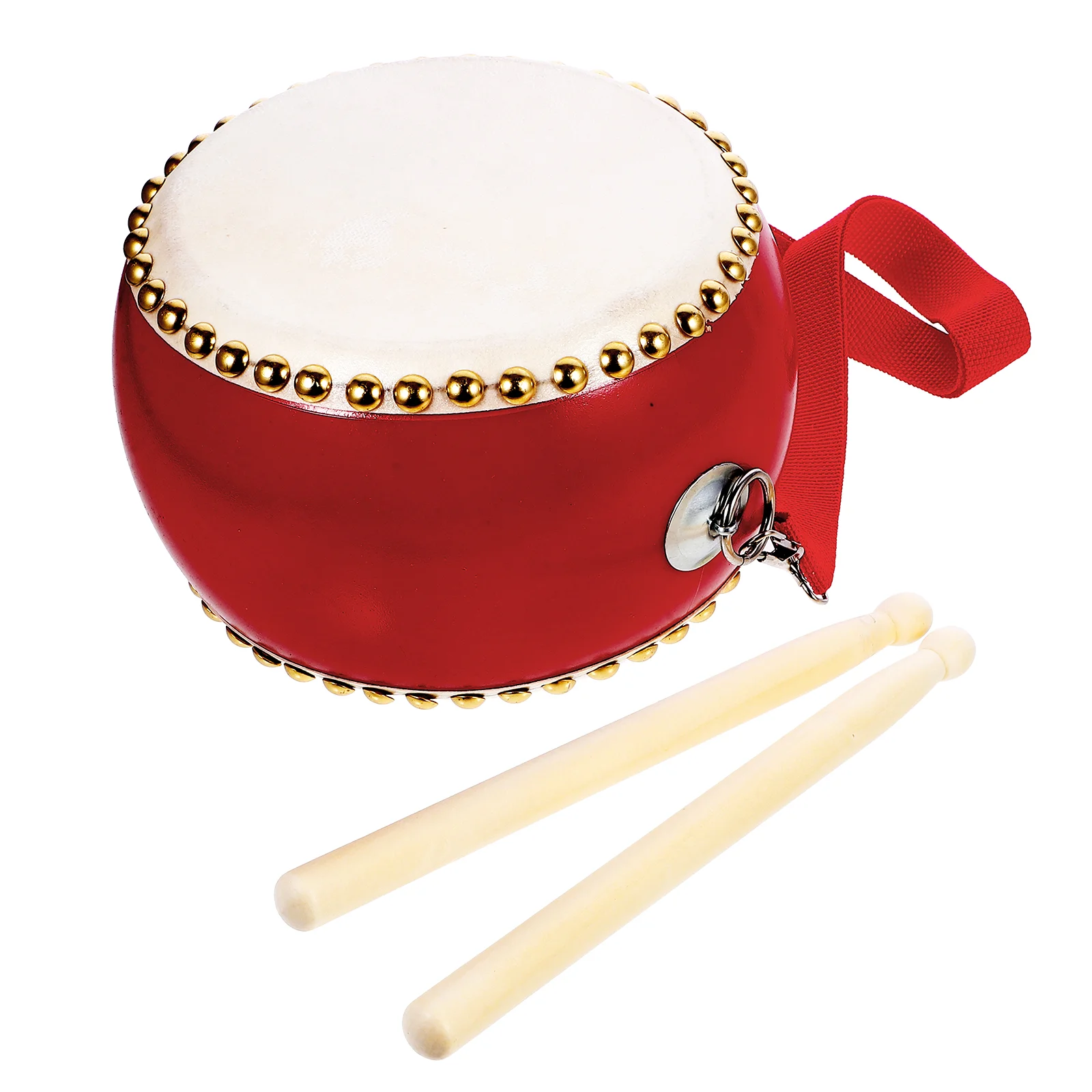 Tambor de madeira instrumento de percussão crianças tambor brinquedo desempenho prop com varas e correias (15cm)