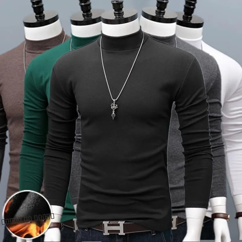 

Мужская теплая футболка с высоким воротником на флисовой подкладке, двусторонняя, из вельвета, с длинным рукавом, облегающая, осенне-зимняя, базовый слой