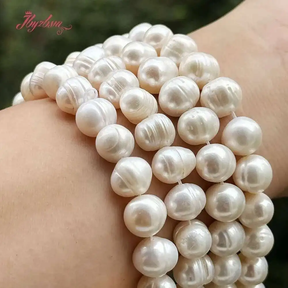 Natural White Freshwater Pearl Round Stone Beads Strand 15