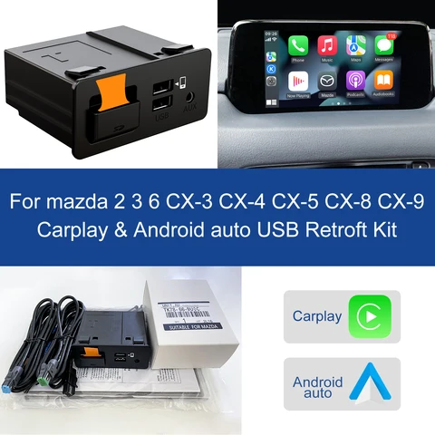 Комплект для дооснащения USB-модулем CarPlay и Android Auto TK-78-66-9U0C OEM для Mazda 2, 3, 6, CX3, CX5, CX8, CX9, Miata, MX5, Toyota Yaris - НОВАЯ версия
