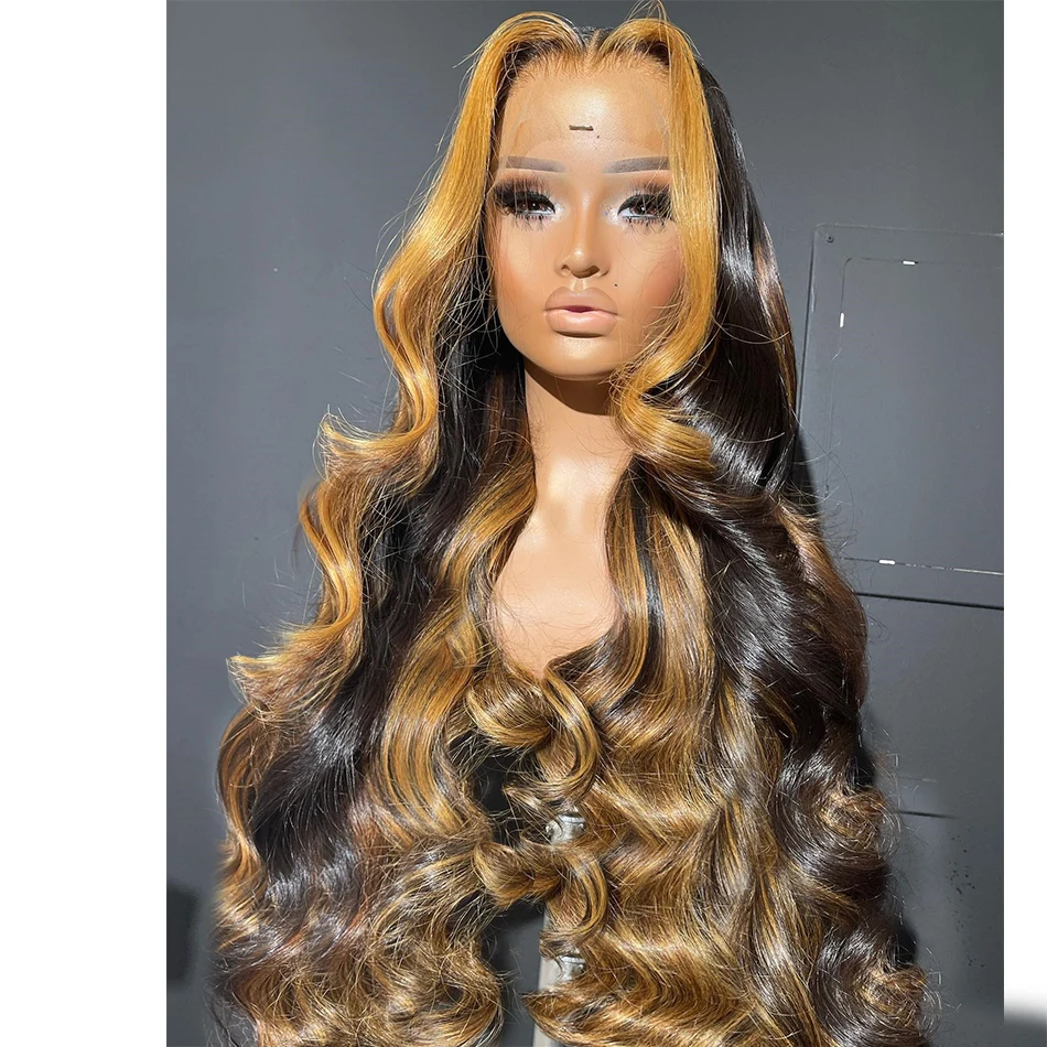 Gekleurde Highlight Body Wave 13X6 Lace Front Human Hair Pruiken Blonde Bruine Colorremy 13X4 Water Wave Lace Frontale Pruik Voor Vrouwen