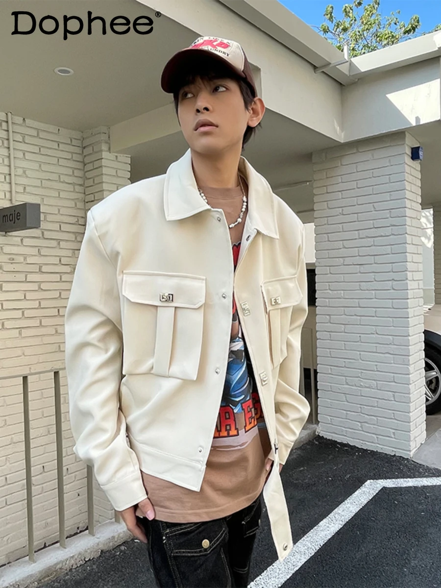 

Fashion Lapel High Street Solid Color Handsome Coat High-End Trendy Male Thin Long Sleeve Jacket Single Row Multi-Buckle Jackets
