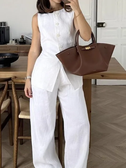 

Свободный льняной жилет Sli, дизайн на одной пуговице, морской балетный топ, женская модная летняя одежда