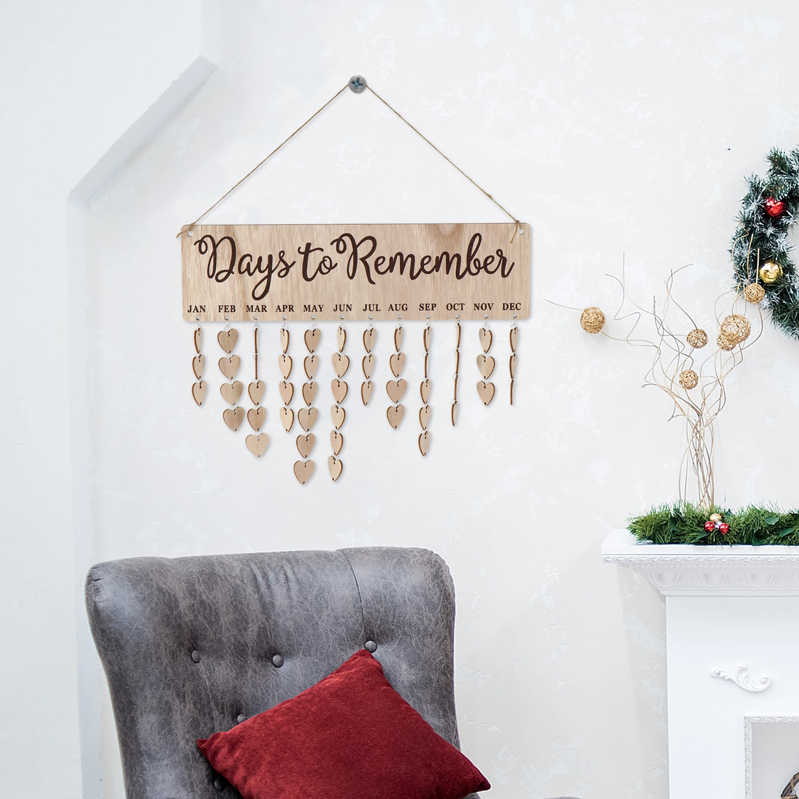 1 conjunto de calendário de aniversário de madeira reutilizável pingente prático diy decoração para festa em casa ornamento de parede rastreador