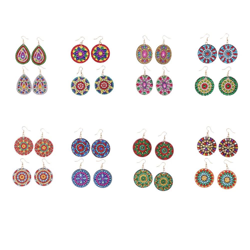 1คู่ DIY ภาพวาดเพชรสตั๊ดต่างหูผู้หญิงของขวัญหู Dangles Mandala รูปแบบเย็บปักถักร้อยพิเศษรูปร่างต่างหู Handmade Art