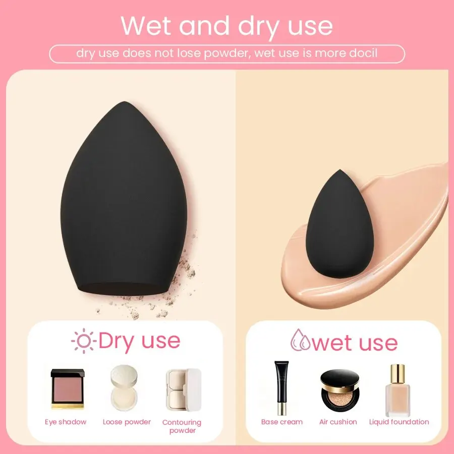 6 مجموعات من إسفنجة المكياج المكونة من قطرات الزيتون الأسود، جافة ورطبة، سهلة التنظيف، مناسبة لسيناريوهات متعددة