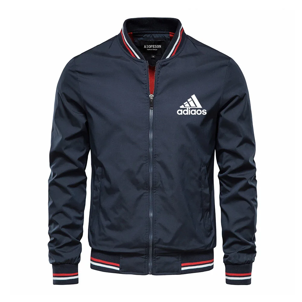 

2025 New men's V-neck windproof jacket, outdoor casual sports zippered cardigan striped baseball jacket, fashionable coat top
