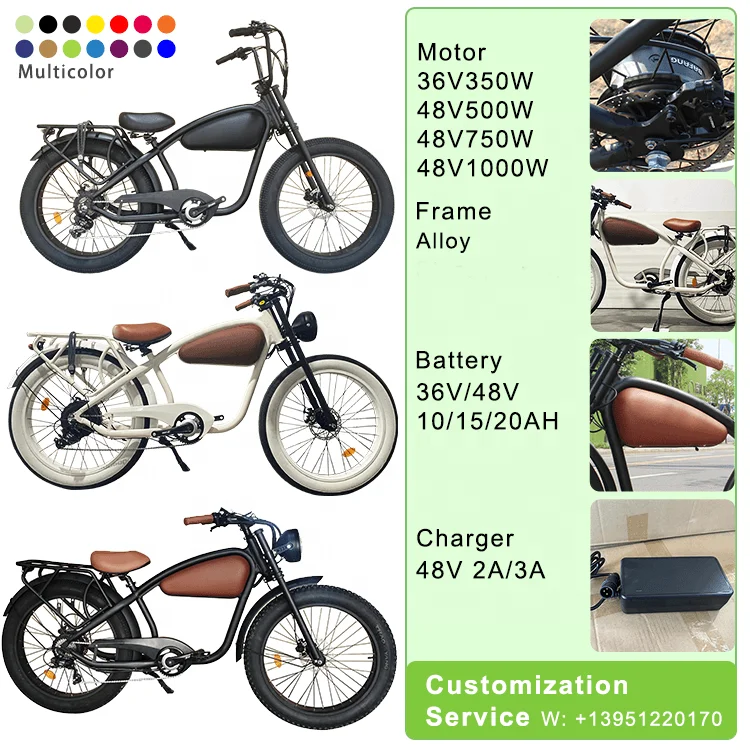 Beach Fat Tire Electric Bike 26 Inch Fat Tire Chopper Ebike Pedal Alloy Frame Vintage Cruiser Ebike image 9