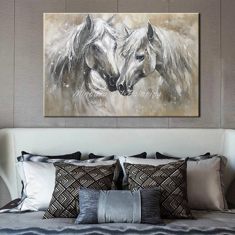 Mintura Pop Art Oil Painting on Canvas,Handmade Morden Animals Two Horses Wall Picture for Living Room,Home Decoration No Framed