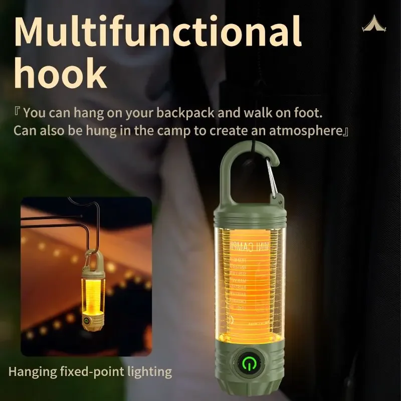 Portable LED Camping Lantern 6 Modes USB Rechargeable Outdoor Hanging Lights 2 In 1 Multifunctional Flashlight Tent Lamp 1 Pack