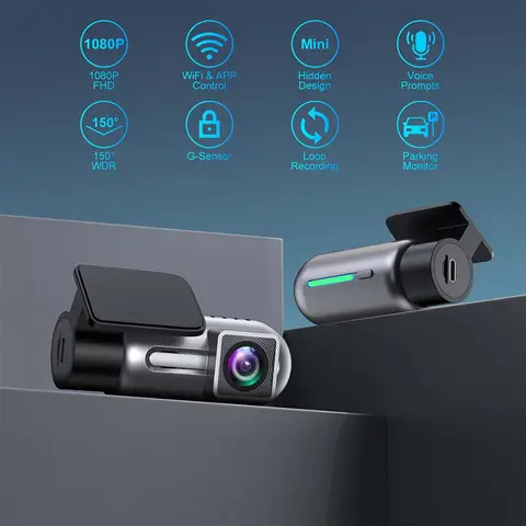 V57 1080P 대시 카메라 레코더 170 ° 24시간 주차 모드 WiFi 앱 제어 상자 미니 카메라를 갖춘 시야 자동차 DVR 비디오 레코더