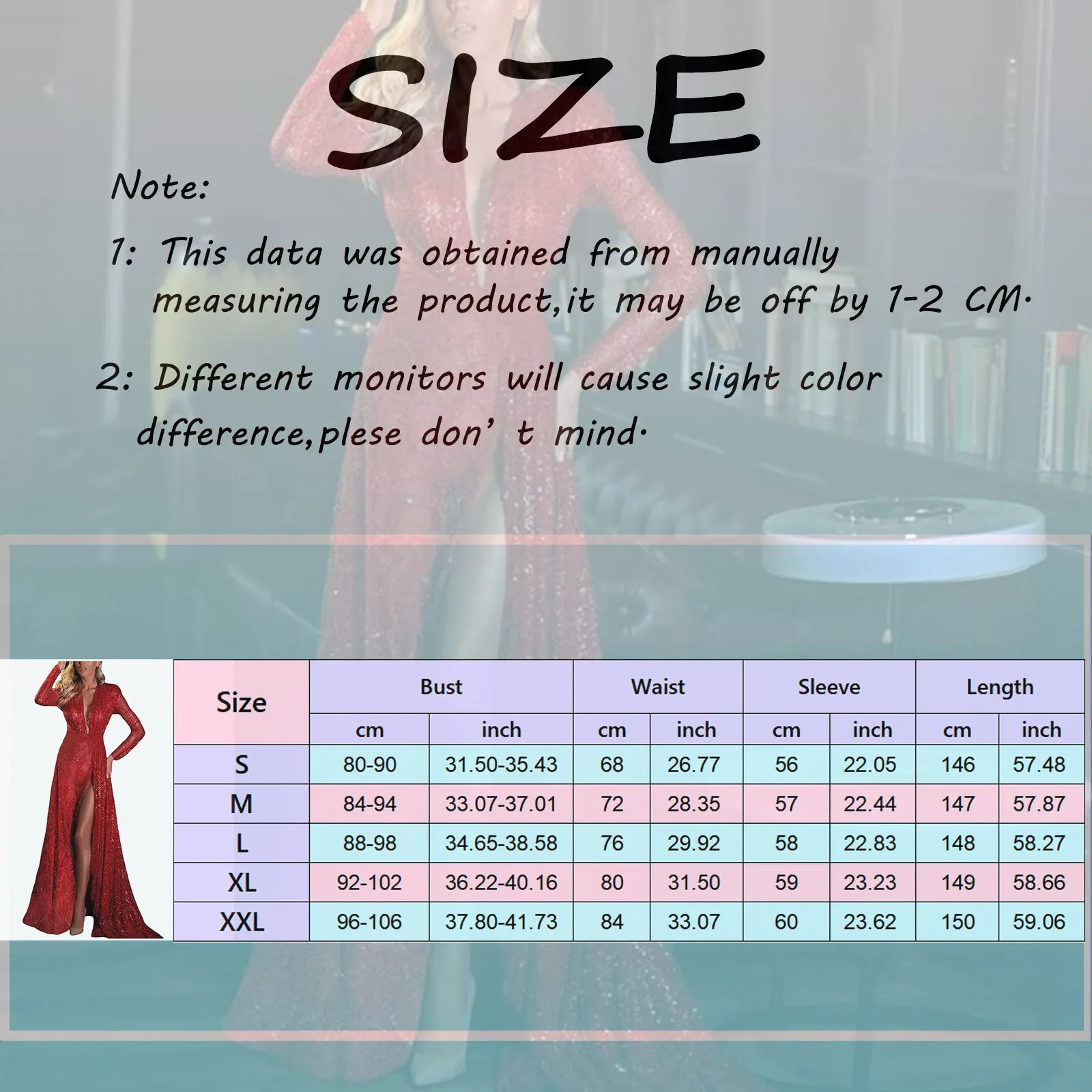 Red Dresses For Women Solid Color Long Sleeve Deep V Neck A-Line Side Slit Sequin Dress For Women Sexy Dresses For Women Date