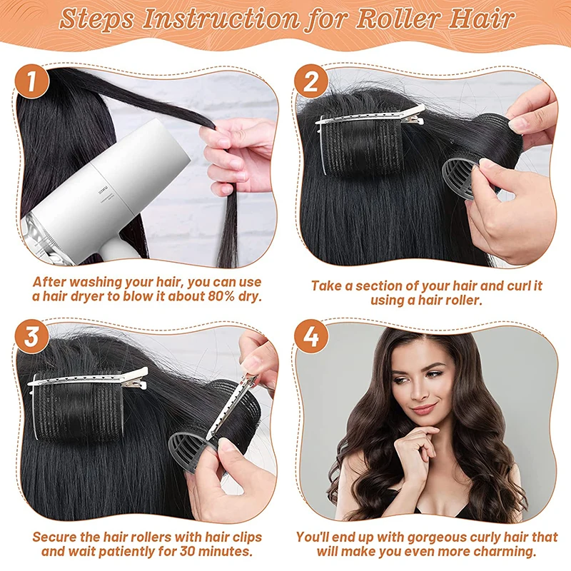 45 teile/satz schwarze Self-Grip-Locken wickler mit Clips Heatless Hair Roller Jumbo Sticky Hair Roller Set Salon Friseur Locken wickler