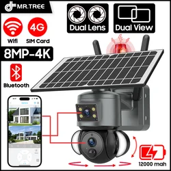 8MP 4K Dual-Lens 4G SIM Slot IP Wireless Solar panel Camera Outdoor Security Recording Humanoid Tracking surveillance PTZ Camera