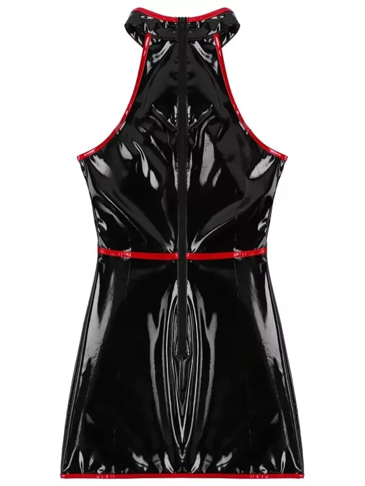 أكمام نظرة الرطب PVC فيستدو لامعة بولي Leather الجلود فستان ساخن الجوارب حزمة الورك Minifalda مثير كلوبوير بيبي دول الملابس الداخلية فساتين