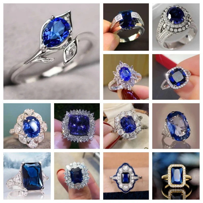 Deep Treasure Blue Zircon Ring Fashionable, Elegant, High End Women's Luxury Pointed Inlaid Cubic Zircon Jewelry Accessories