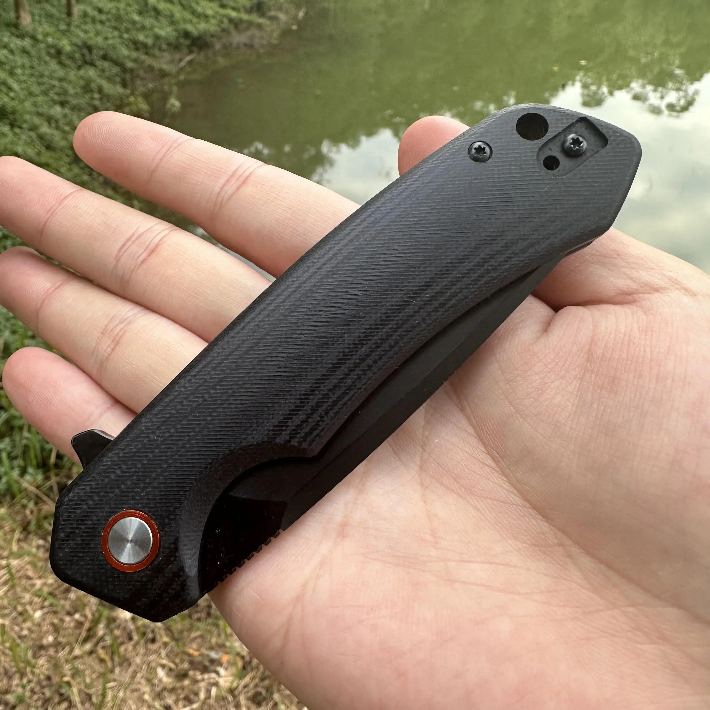 Topwell Handmade EDC Pocket Knife D2 Steel Titanium Plated Blade Carbon Fiber G10 Handle Portable Smooth Opening Outdoor Gift