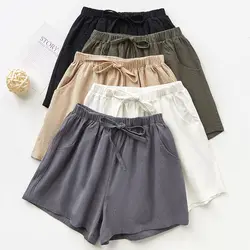 Solid Casual Linen Shorts Summer High Waist Women Workout Shorts Fashion Gym Sports Shorts Ladies Shorts Sport Basic Pants Femme