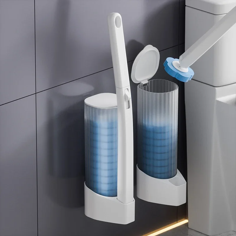 Wall-Mounted Disposable Toilet Brush With Cleaning Liquid Bathroom Cleaning Disposable Brush Head Household Cleaning Tools