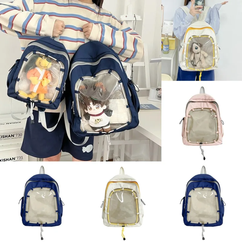 

Anime Y2K Drawstring Itabag Display Bag Backpacks Transparent Pin Cute Girl Student School Bag High Capacity Casual Backpack New