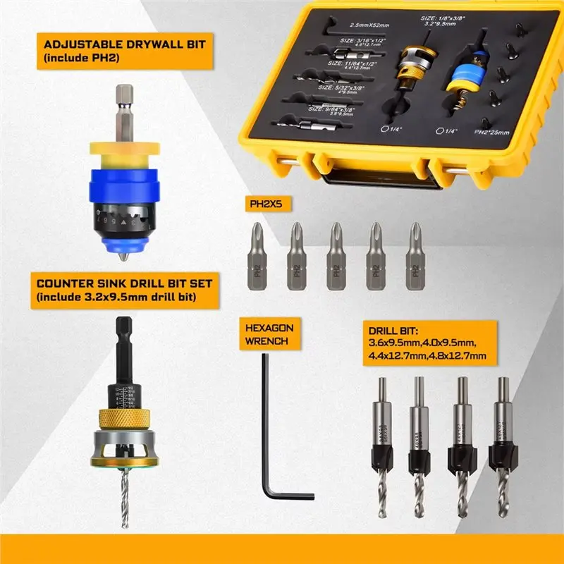 A74E-مجموعة لقمة مثقاب غاطسة CNC عالية السرعة من الفولاذ لقم غاطسة للخشب والبلاستيك والمعادن 3.2- 4.8 مللي متر لقم مدبب للأعمال الخشبية