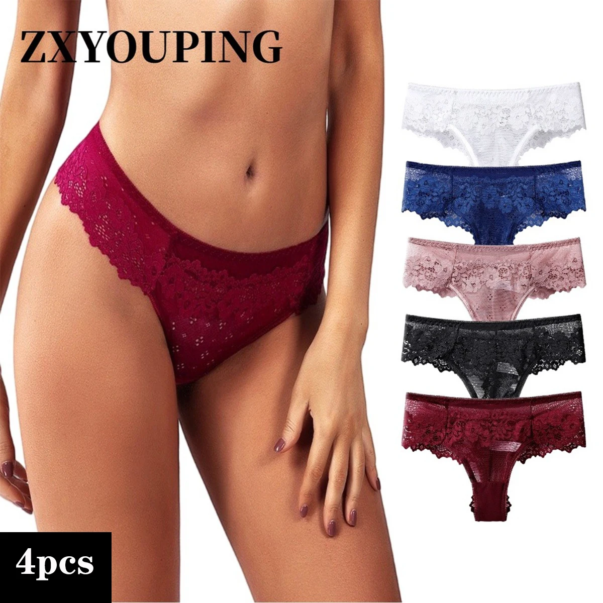 5 Pack Low Rise Sexy Lace Panties Women Seamless Briefs Ladies Solid Color Comfortable Soft Breathable G-String