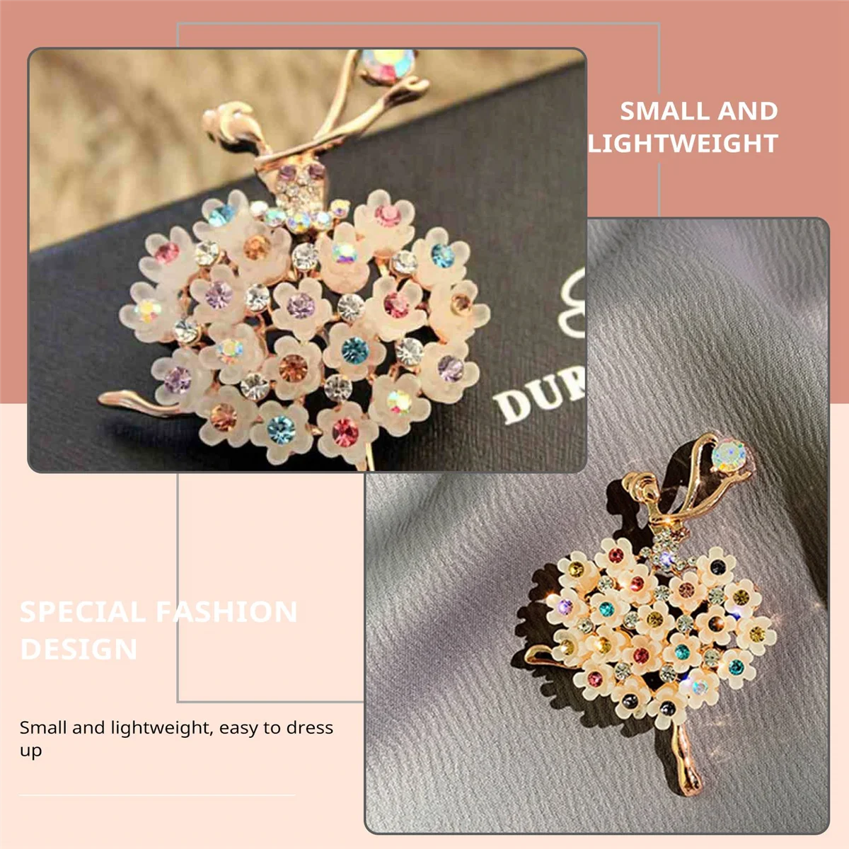 FZFZ Luxury Crystal Brooch Ballerinas Dancer Breastpin Colorful Flower Alloy Plated Women Girls Gift