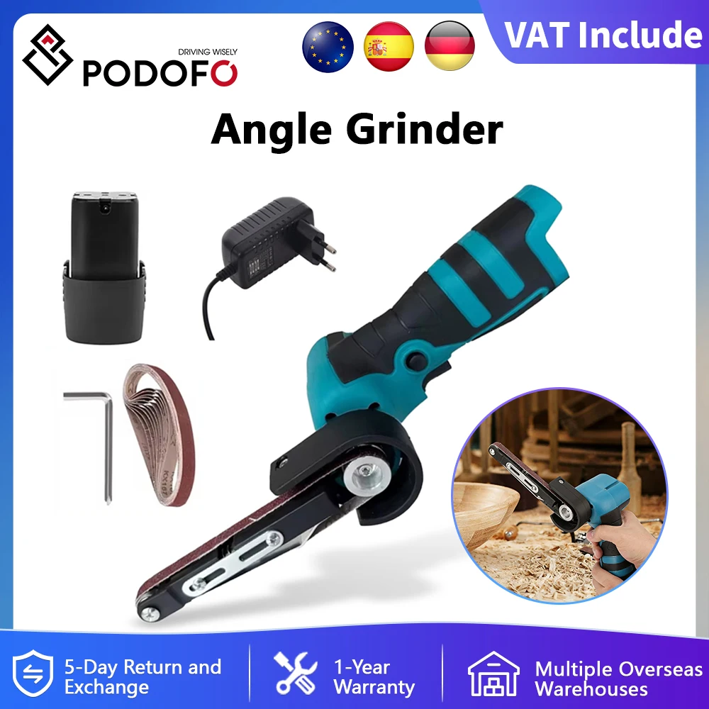 Podofo 2800 tr/min Mini ponceuse à bande électrique ponceuse à bande sans fil polisseuse outil électrique avec 10 bandes abrasives pour le bois, le métal et la batterie