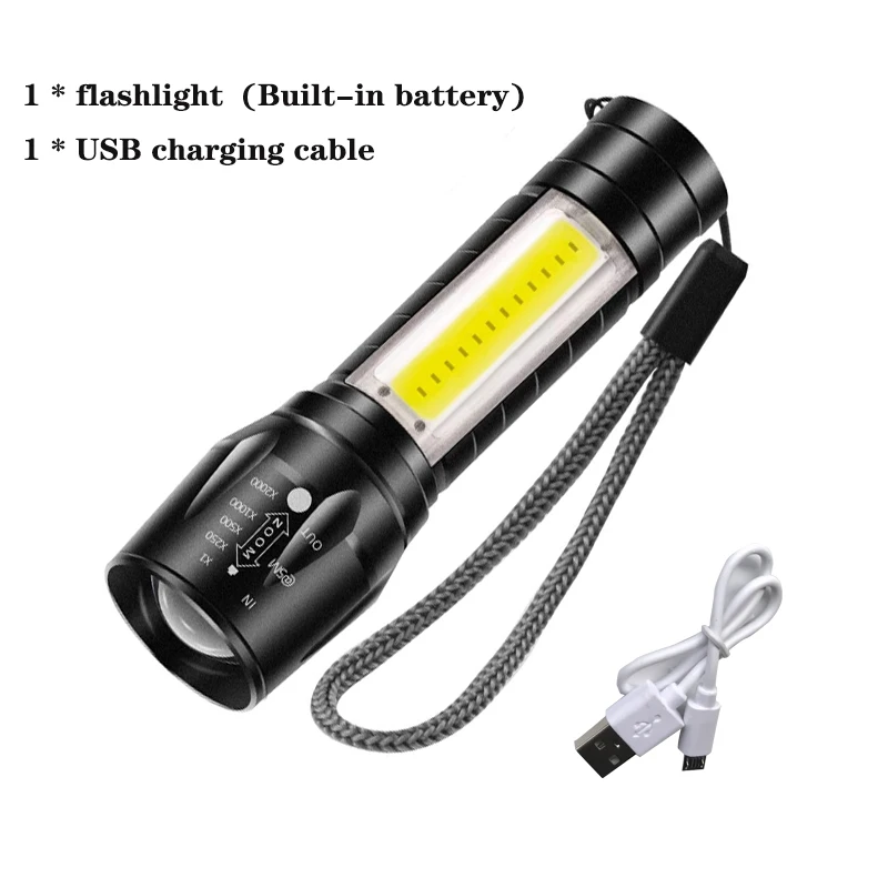 Mini LED Flashlight USB Rechargeable Camping Outdoor Lamp Zoomable Torch Work Lights Three Modes