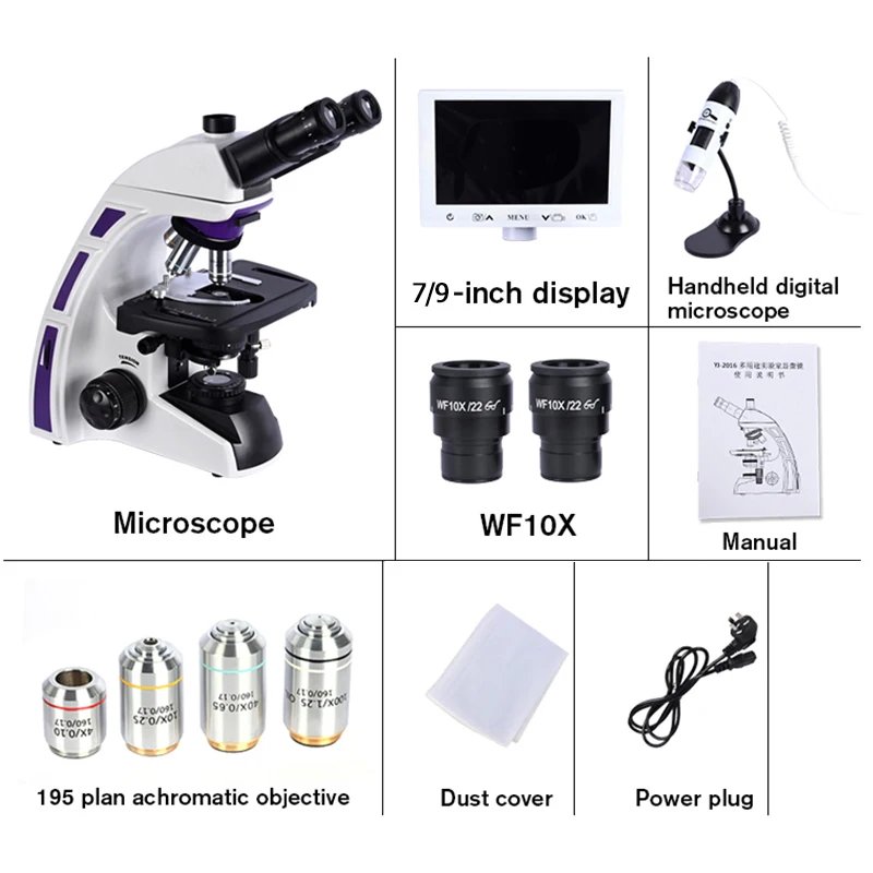 Professional Trinocular Compound microscope Lab biological zoom HD + 7-inch LCD HDMI VGA + electronic digita portable microscope