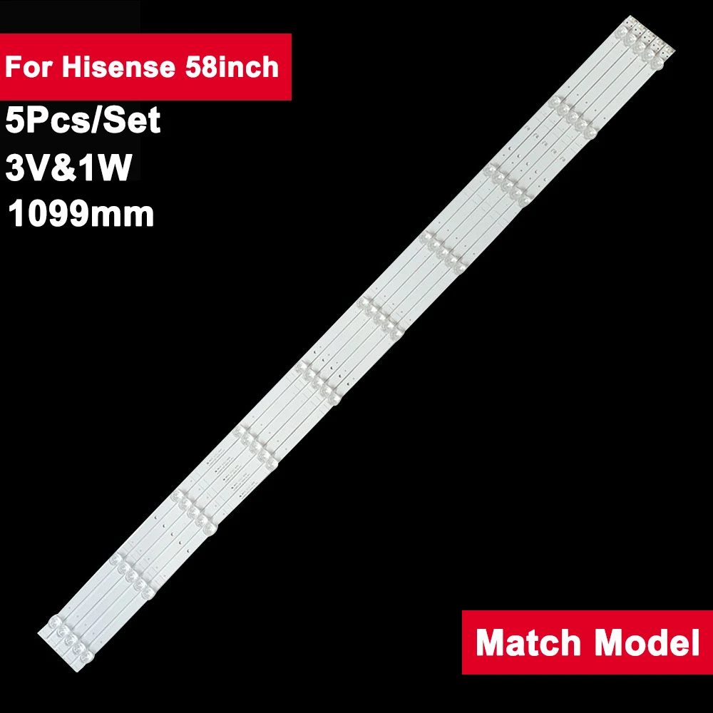 Tira de luz de fundo LED para Hisense, lente quadrada, H58AE6100, H58A6100, H58AE6000, LC-58Q7330ULC-58Q620U, 58in, 1099mm, 5PCs por conjunto