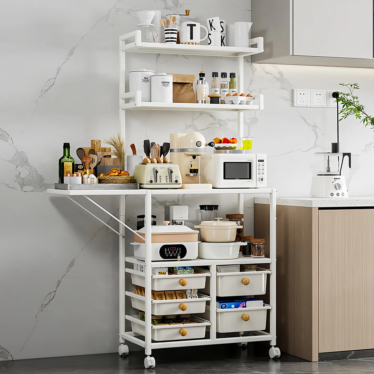 Kitchen Microwave Oven Shelf Coffee Machine Floor-to-ceiling Mobile Side Cabinet Stroller Baby Baby Feeding Table