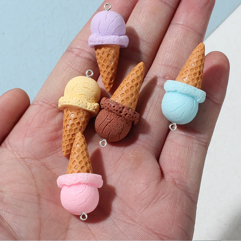 10Pcs Cute 3D Simulation Food Ice Cream Resin Charms Earrings Keychains Pendants for DIY Jewelry Making Crafts Accessories