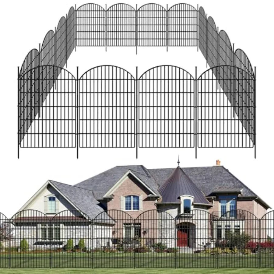 

15 Panels Decorative Garden Fence 33in H x 33.46ft (L) No Dig Dog Fences Outdoor for Yard Rustproof Tall Metal Fencing Panels A