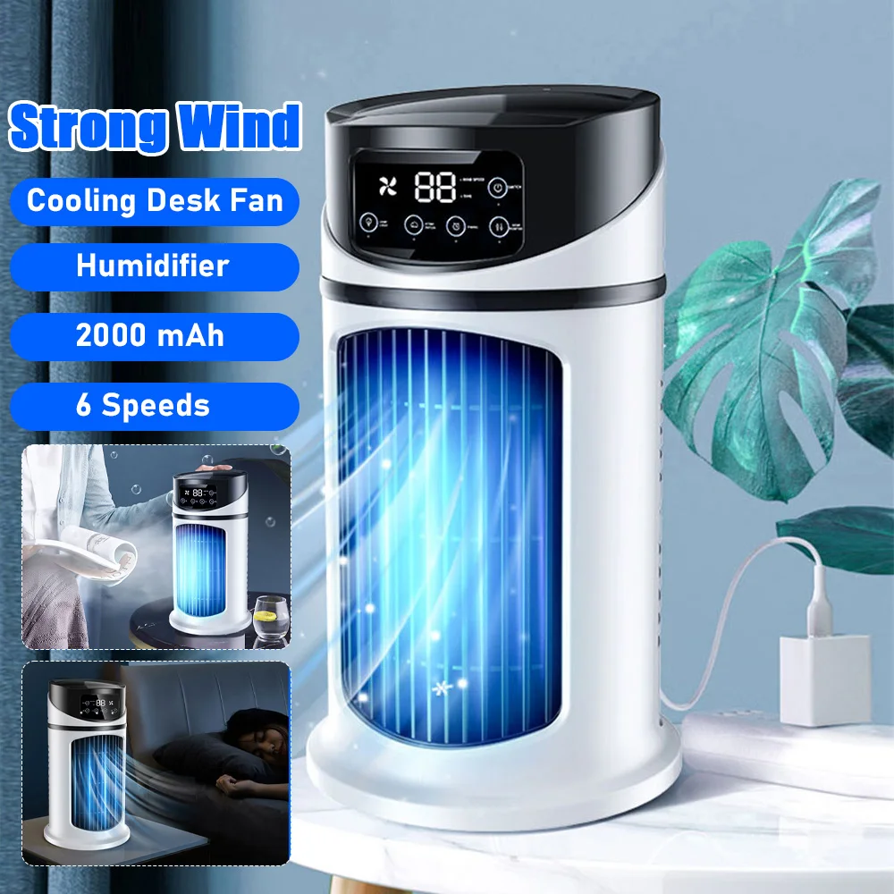 

3 в 1, мини-вентилятор для кондиционера, вентилятор водяного охлаждения, вентилятор воздушного охлаждения, увлажнитель, 6 скоростей, персональный тихий настольный вентилятор для домашнего офиса